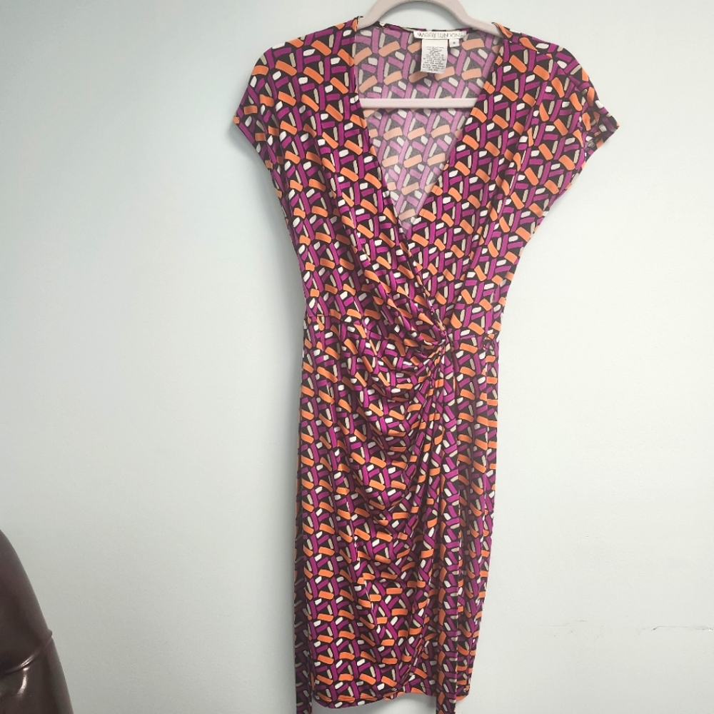 Vintage Maggie London Pink Pattern Wrap Dress